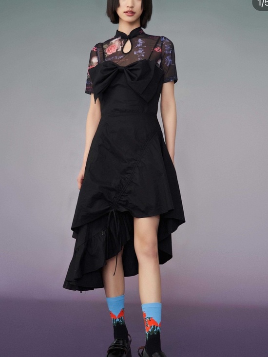Mukzin Dresses & Skirts - Mukzin Black Asymmetrical Bow Dress L Avant Garde Gothic Coquette
